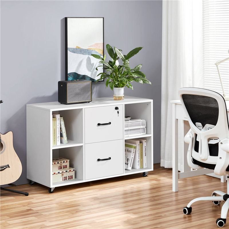 Office Filing Cabinet with Lockable Drawers and Shelves for Document Organization