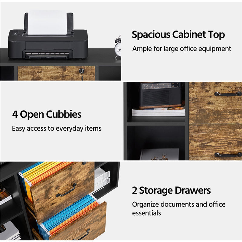 Office Filing Cabinet with Lockable Drawers and Shelves for Document Organization