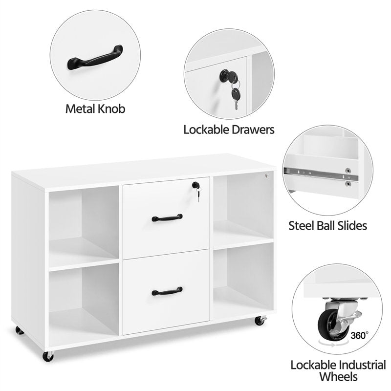 Office Filing Cabinet with Lockable Drawers and Shelves for Document Organization
