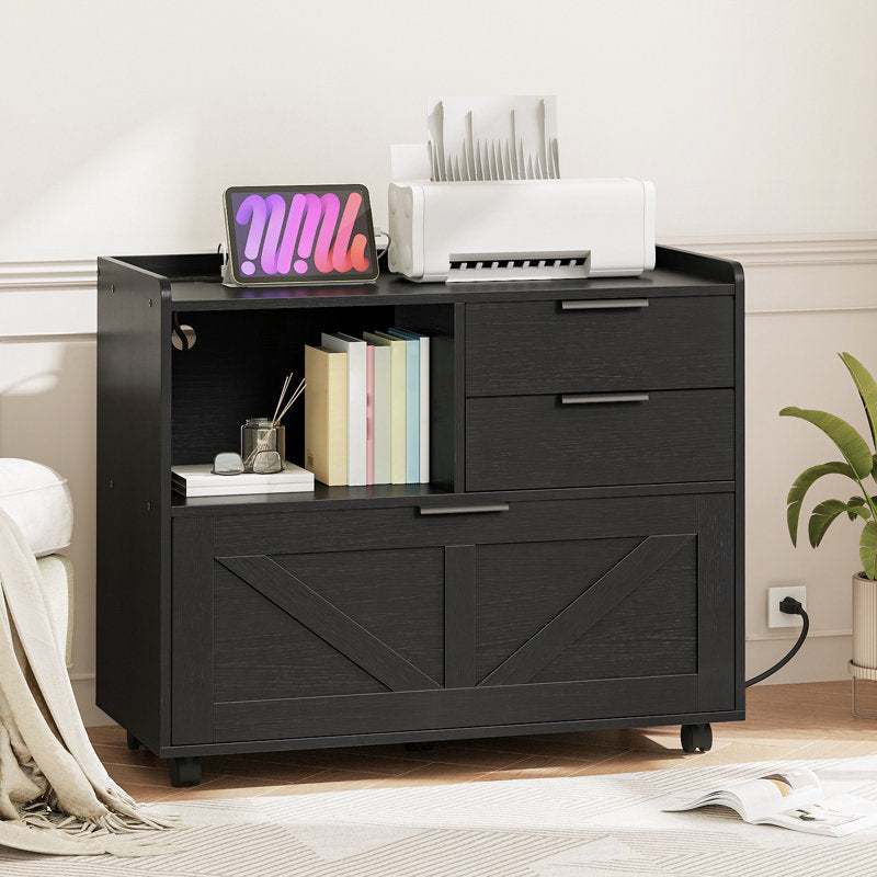 Home Office Filing Cabinet with Two Drawers Open Shelf and Storage Cabinet