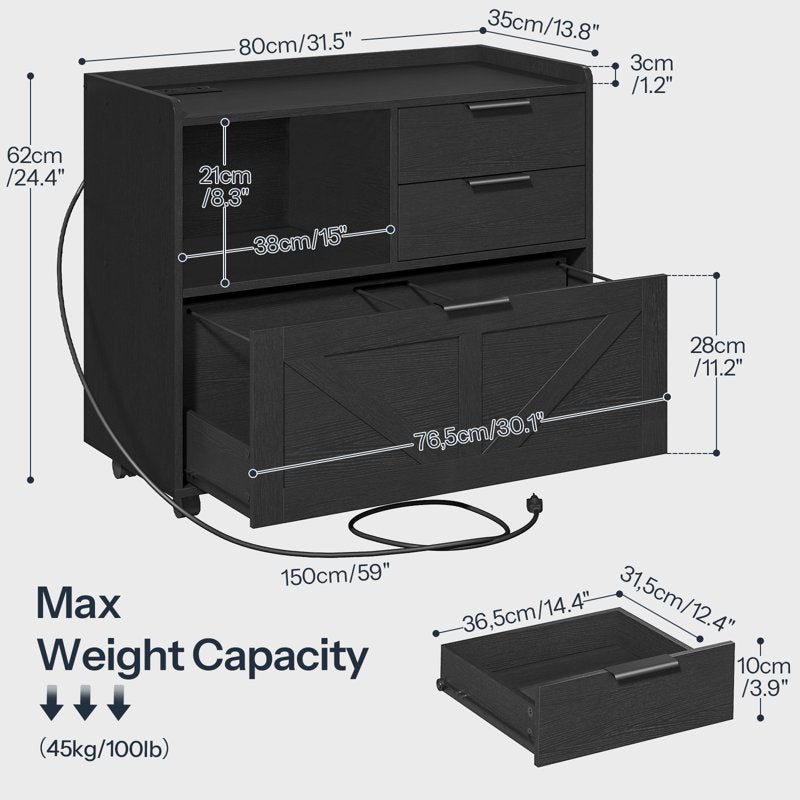 Home Office Filing Cabinet with Two Drawers Open Shelf and Storage Cabinet