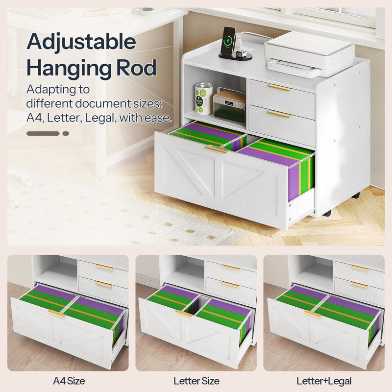 Home Office Filing Cabinet with Two Drawers Open Shelf and Storage Cabinet