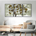 Flowery Tree Art Premium Floating Wall Painting Set of 3