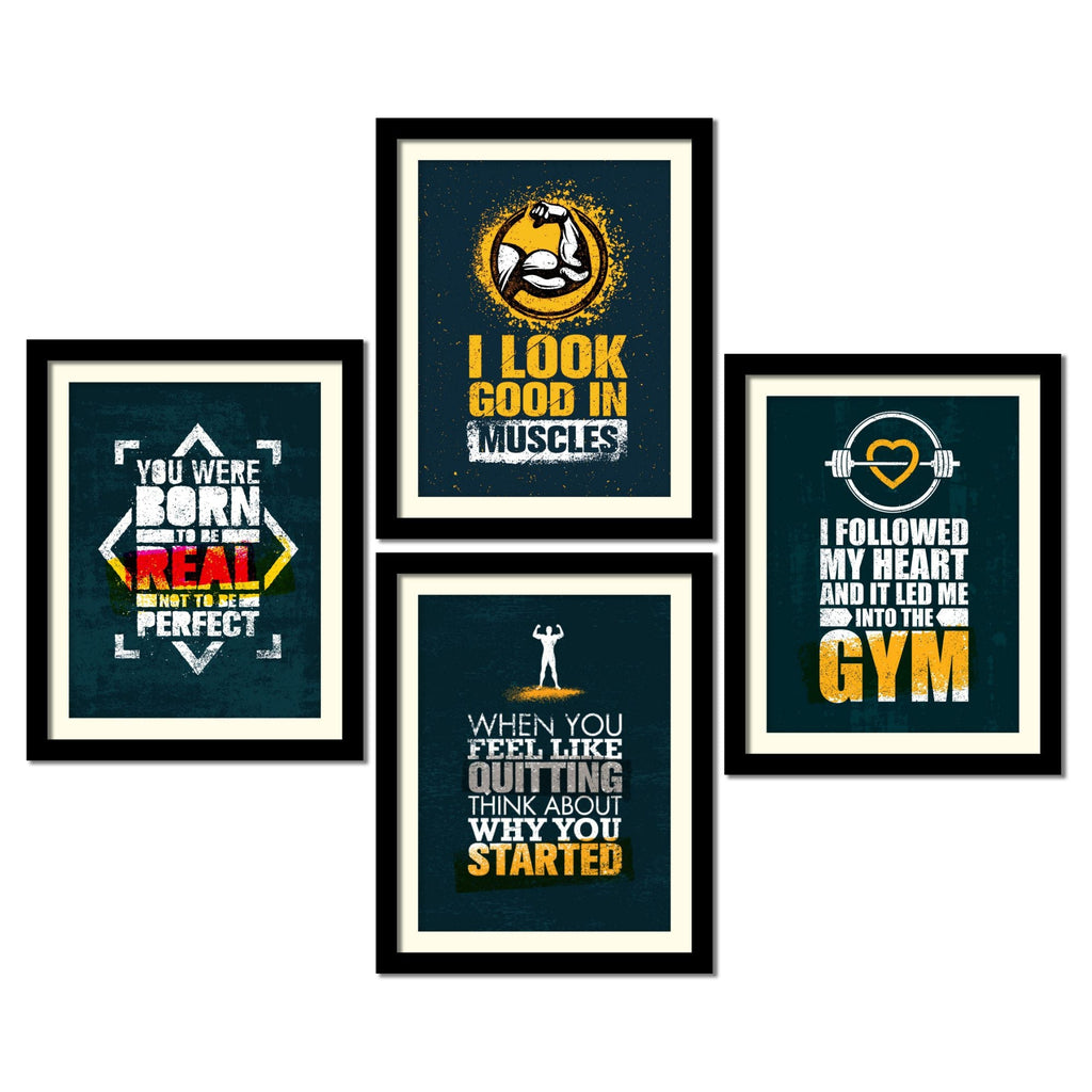 Fitness Freak Motivational Quotes Premium Wall Frame Set of Four