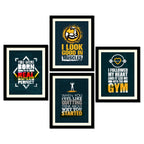 Fitness Freak Motivational Quotes Premium Wall Frame Set of Four