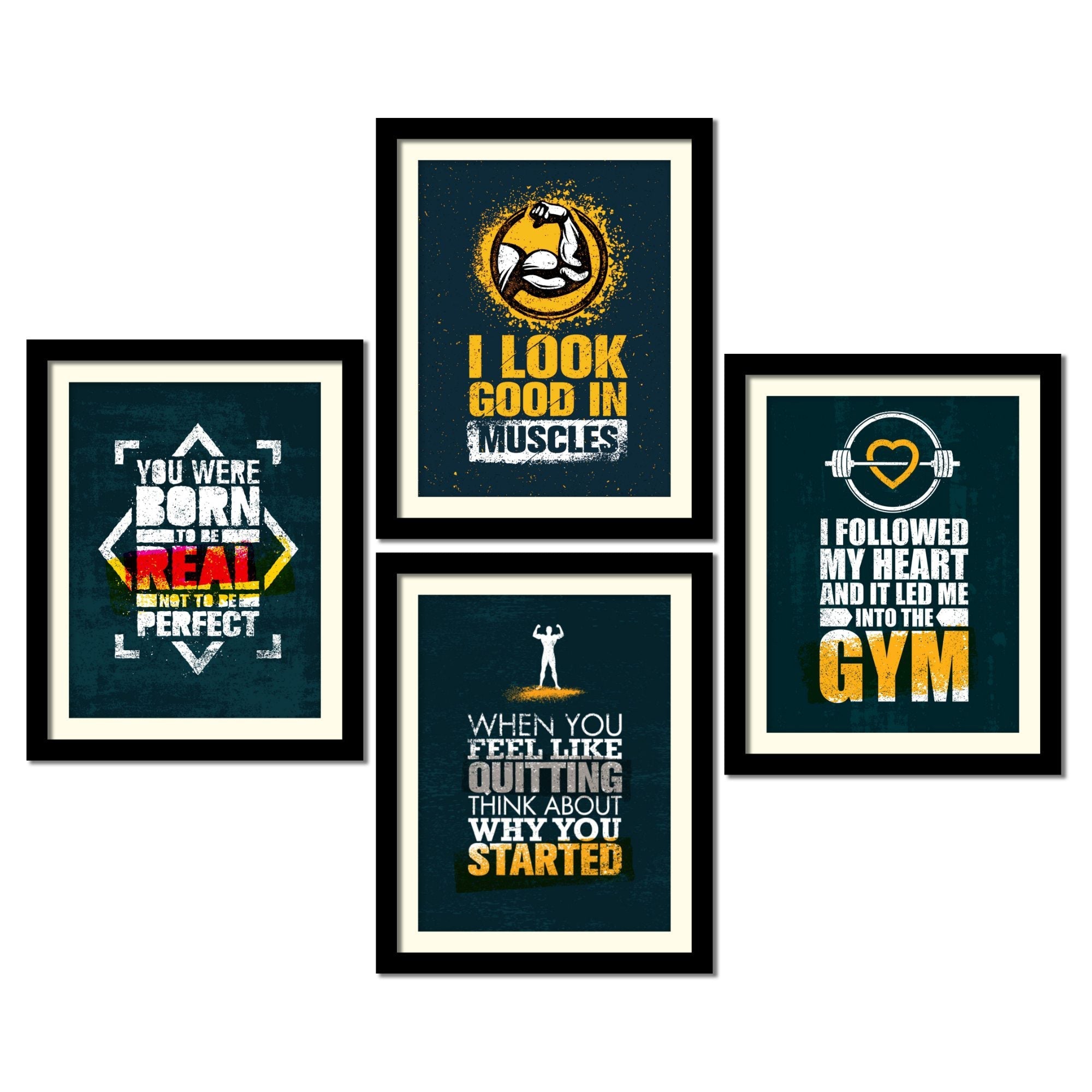 Fitness Freak Motivational Quotes Premium Wall Frame Set of Four