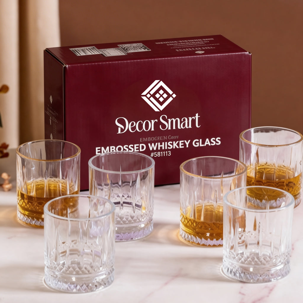 6 Pcs Premium Ribbed Whiskey Glasses 250ml