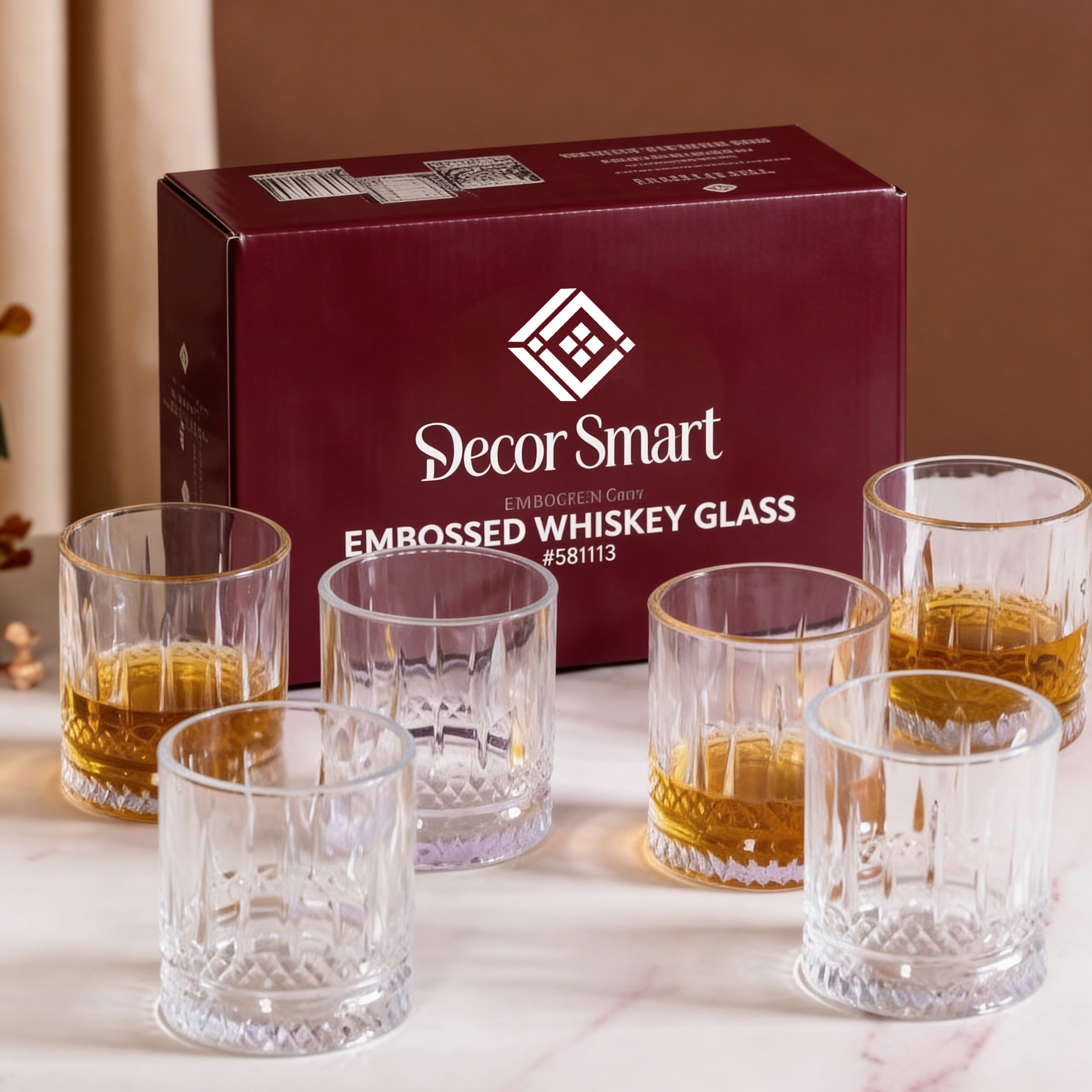 6 Pcs Premium Ribbed Whiskey Glasses 250ml