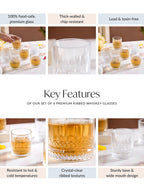6 Pcs Premium Ribbed Whiskey Glasses 250ml
