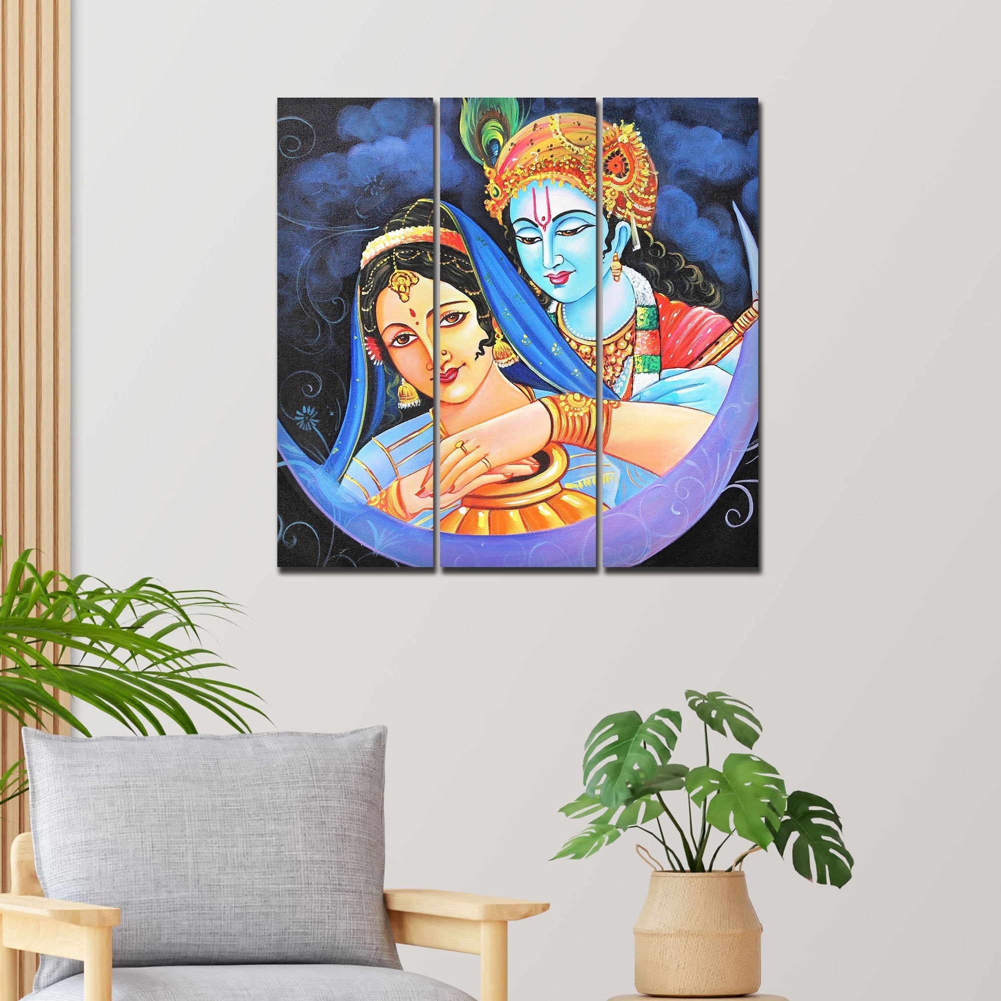 God Radha Krishna Canvas Wall Painting Set of 3 Pieces