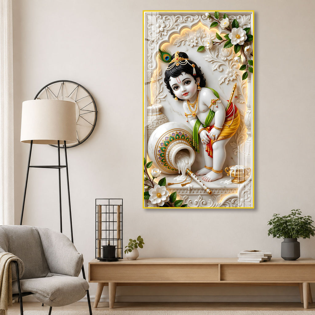 Laddu Gopal Acrylic Glass Wall Painting for Home Temple Decor