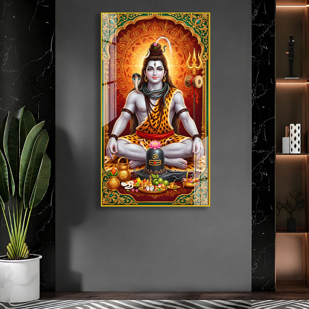Lord Shiva Acrylic Glass Wall Painting for Temple Decoration