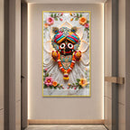 Modern Lord Jagannath Acrylic Wall Frame with Decorative Marble Background and Floral Artwork