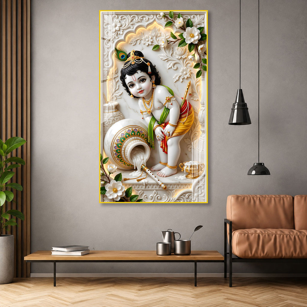 Laddu Gopal Acrylic Glass Wall Painting for Home Temple Decor