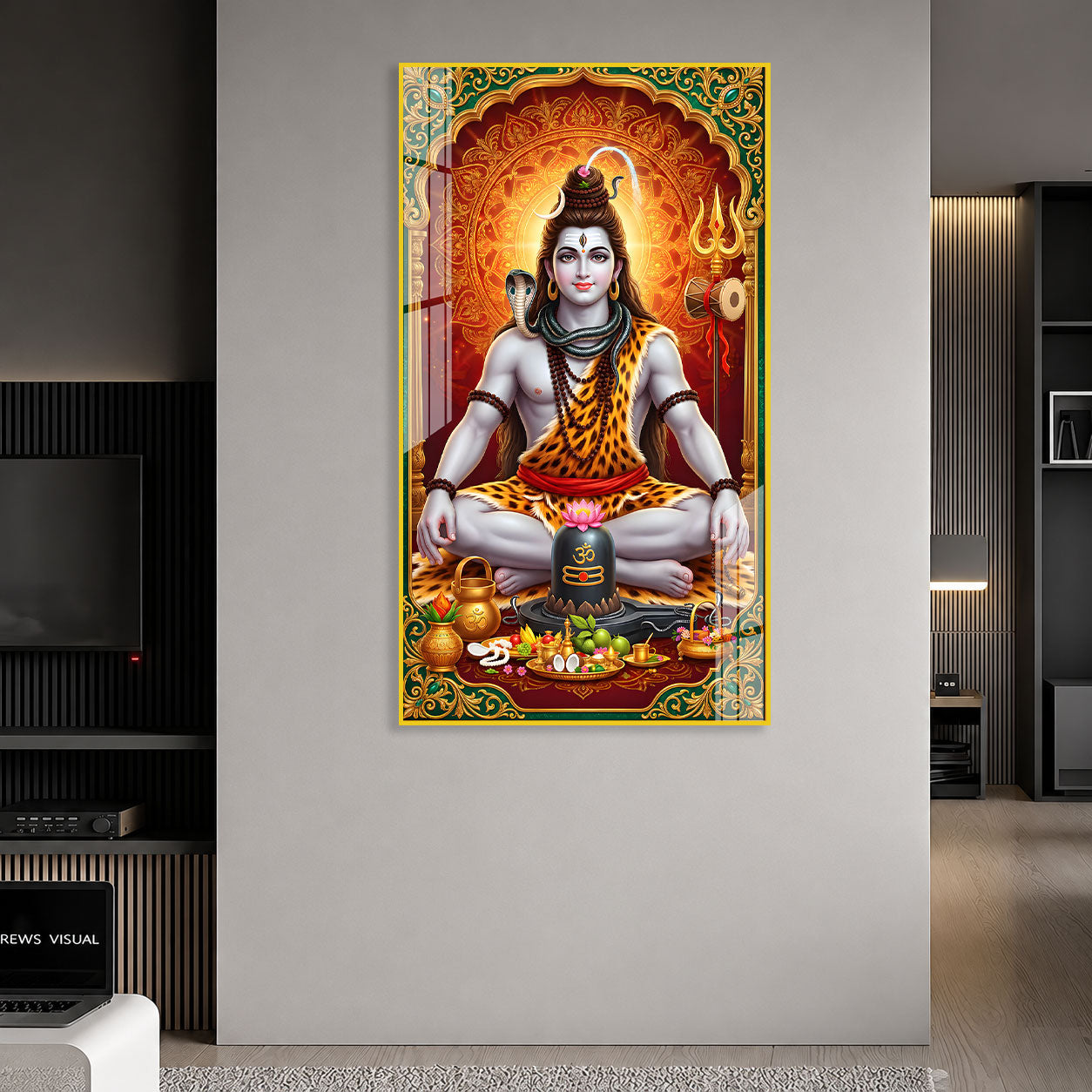 Lord Shiva Acrylic Glass Wall Painting for Temple Decoration