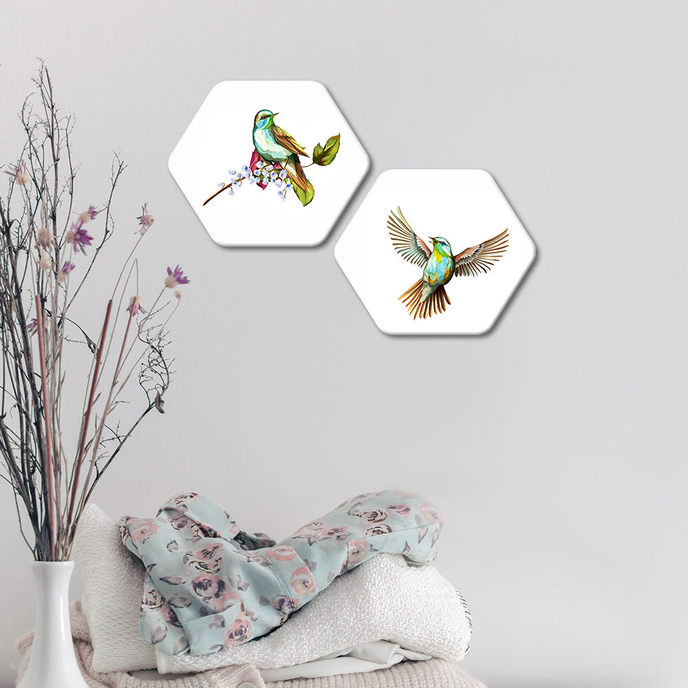 Birds Premium Hexagon Wall Painting Set of 2 -decorsmart