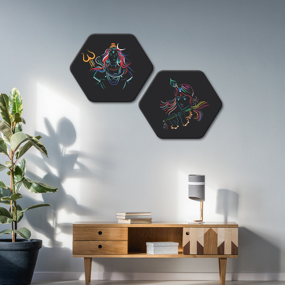 Spiritual Hexagon Wall Hanging Painting Set of 2 Pieces