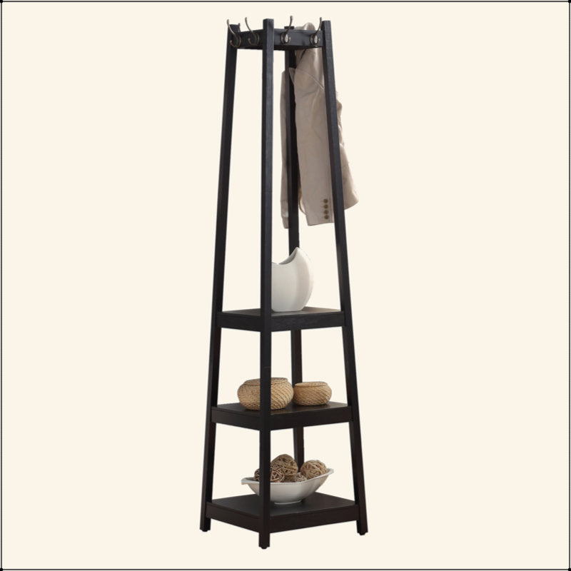 Modern Black Wooden Hall Tree Entryway Storage Organizer