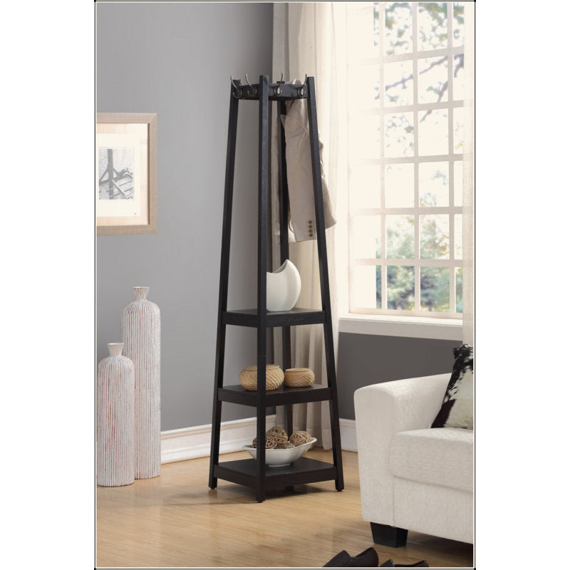 Modern Black Wooden Hall Tree Entryway Storage Organizer