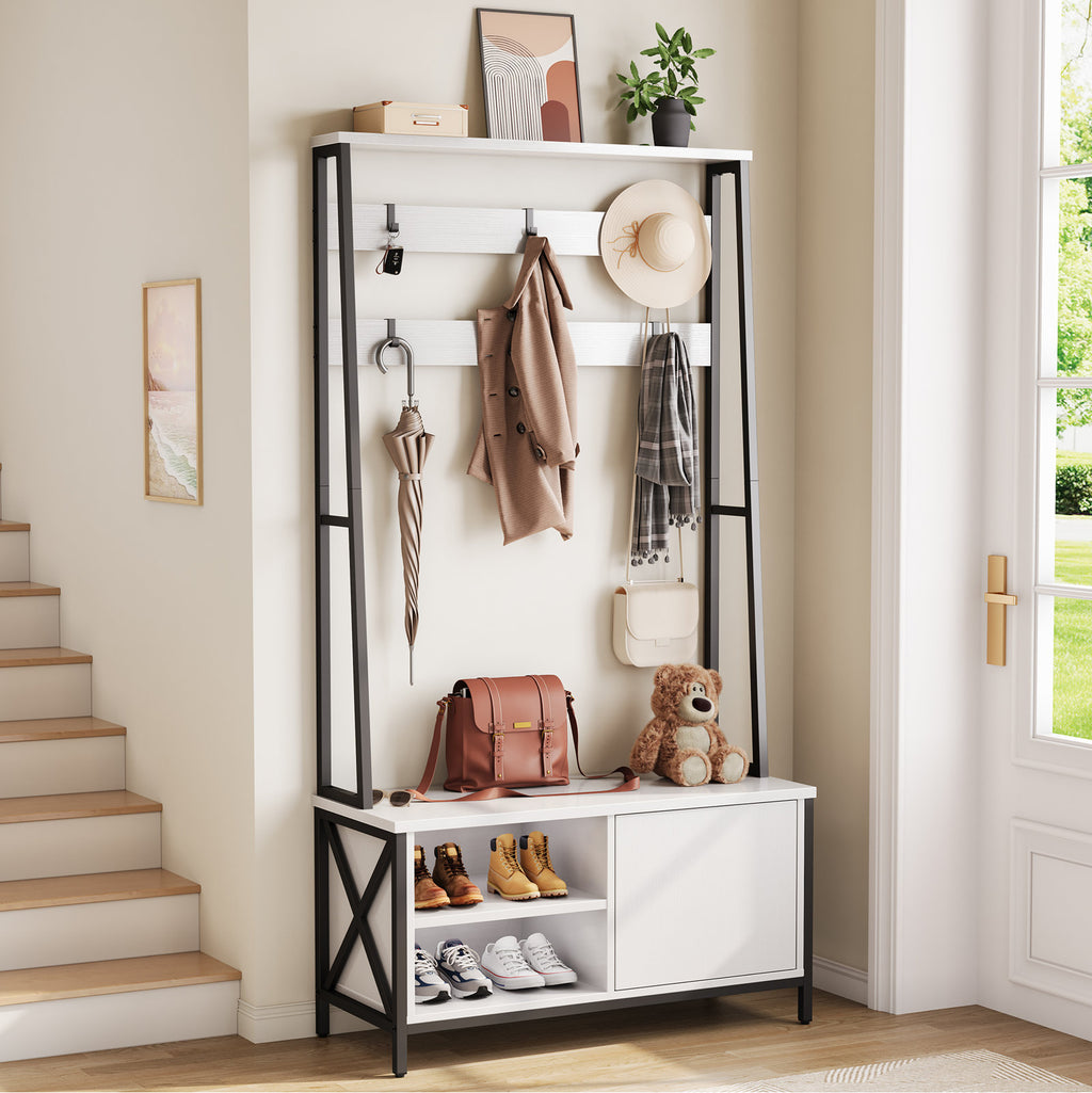 Modern Entryway Hall Tree Coat Rack With Shoe Storage Shelf