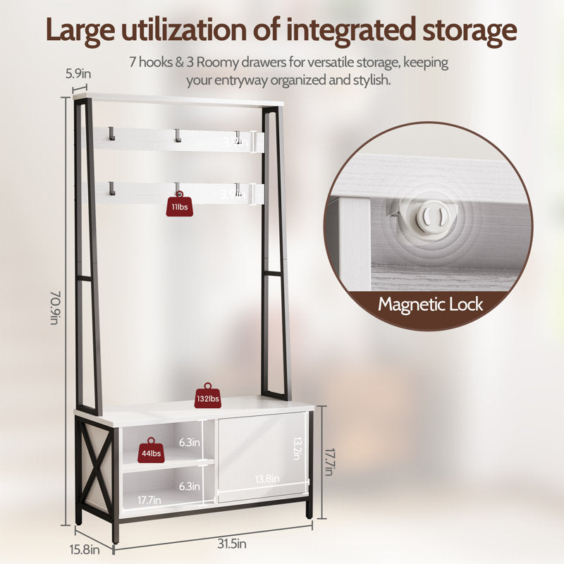 Modern Entryway Hall Tree Coat Rack With Shoe Storage Shelf
