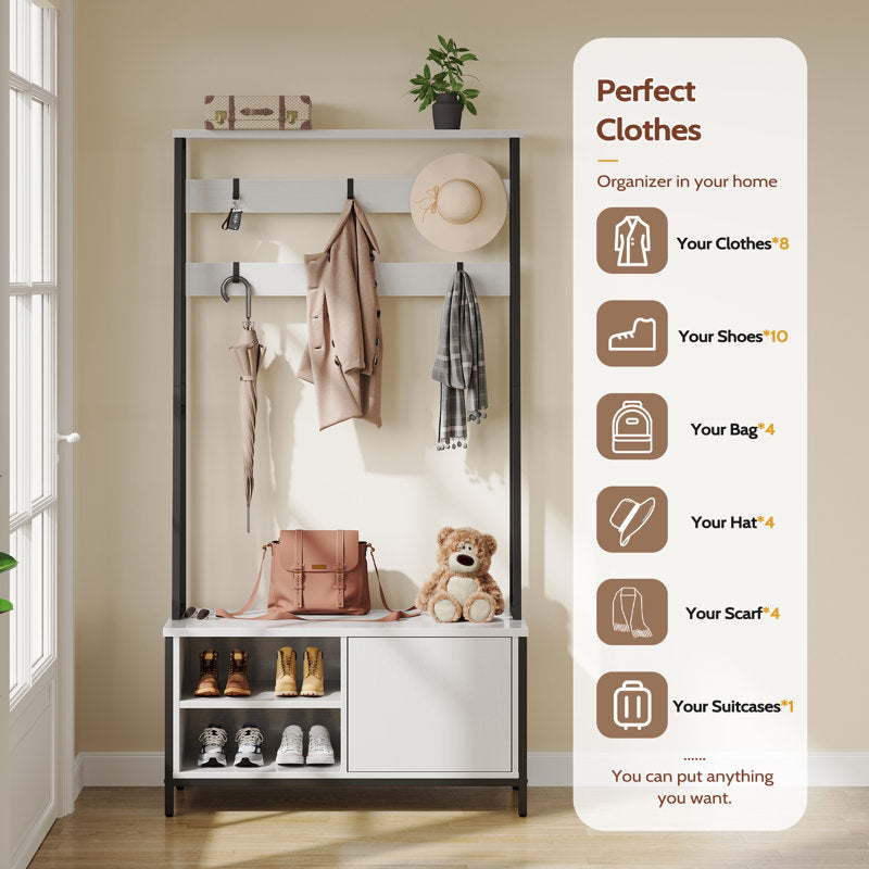 Modern Entryway Hall Tree Coat Rack With Shoe Storage Shelf