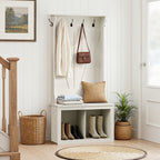 Minimalist White Entryway Hall Tree Organizer With Hooks