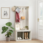 Minimalist White Entryway Hall Tree Organizer With Hooks