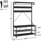 Modern Black Hall Tree Entryway Bench With Coat Hooks and Shoe Rack