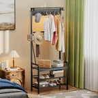 Minimalist Black Hall Tree Coat Rack With Bench and Shoe Rack