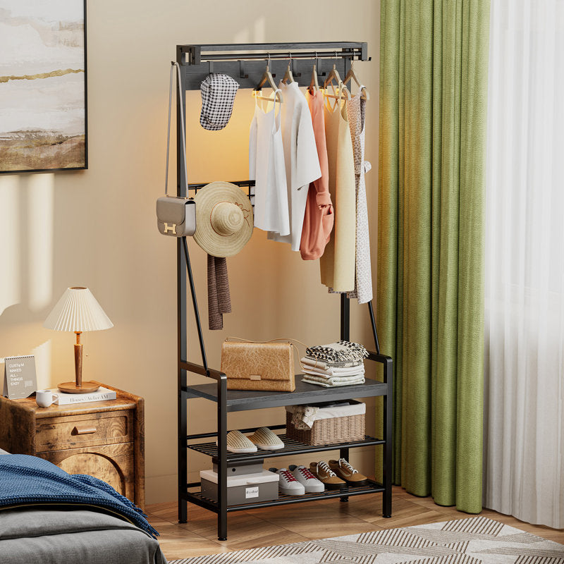 Minimalist Black Hall Tree Coat Rack With Bench and Shoe Rack