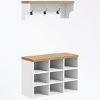 Modern White Hall Tree Storage Bench With Hooks & Shoe Cubes
