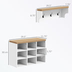Modern White Hall Tree Storage Bench With Hooks & Shoe Cubes