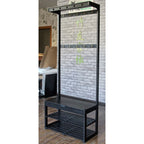 Industrial Black Hall Tree Coat Rack With Shoe Storage Bench