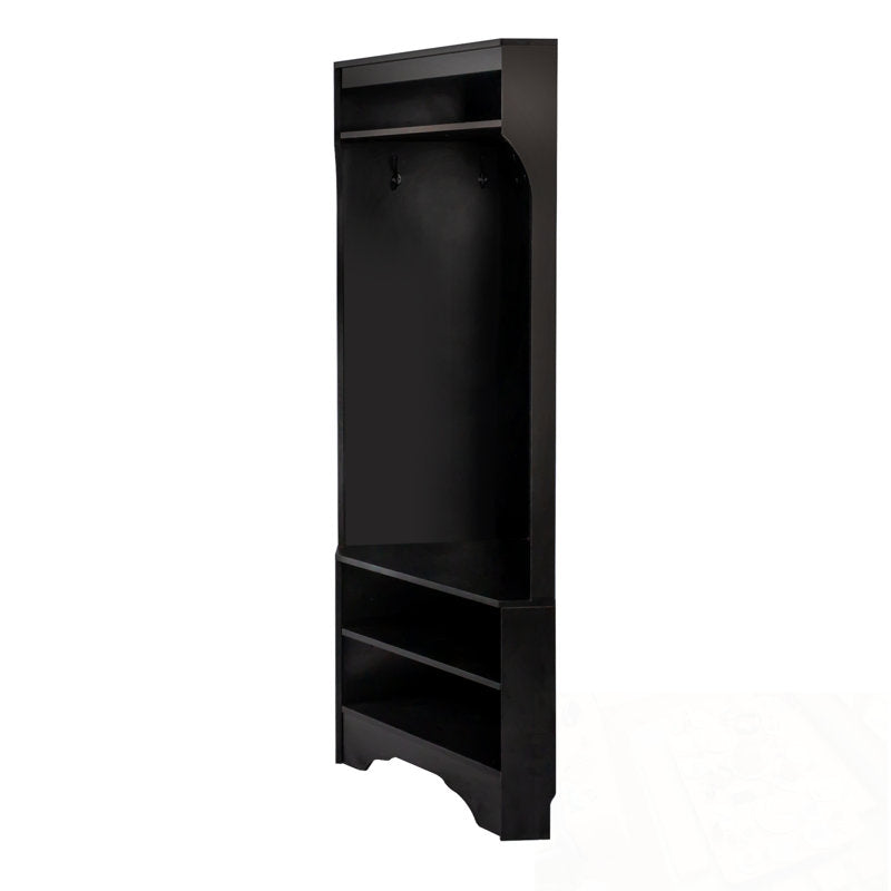 Entryway Corner Black Hall Tree With Hanging Hooks and Storage Compartments