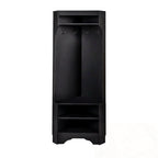 Entryway Corner Black Hall Tree With Hanging Hooks and Storage Compartments