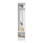 Minimalist White Hall Tree Entryway Organizer With Hooks And Shoe Storage