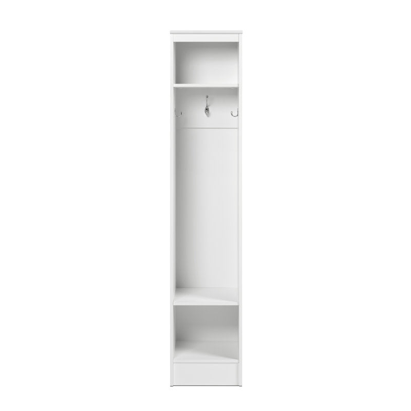 Minimalist White Hall Tree Entryway Organizer With Hooks And Shoe Storage