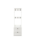 White Entryway Hall Tree With Hooks And Two Drawer Storage Cabinet