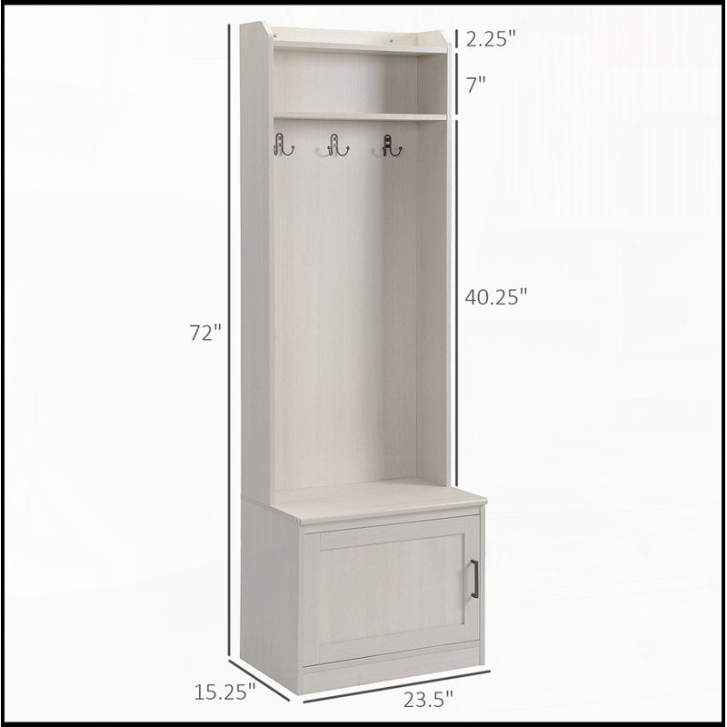 Entryway Hall Tree With Top Shelf Hooks and Storage Cabinet
