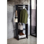 Black Hall Tree Organizer With Clothing Rod and Rolling Wheels