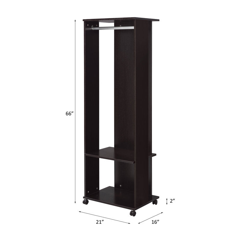 Black Hall Tree Organizer With Clothing Rod and Rolling Wheels