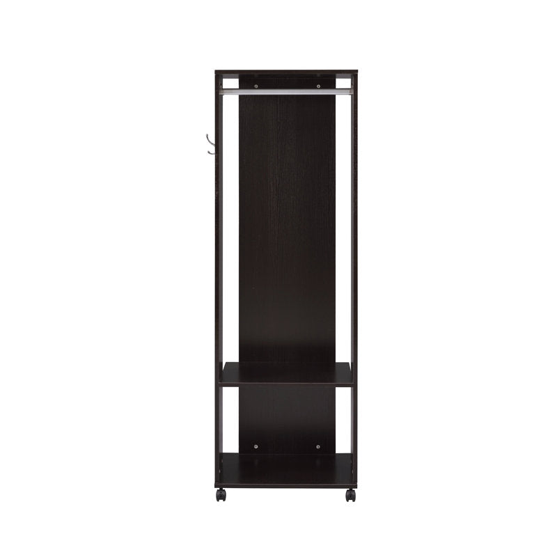 Black Hall Tree Organizer With Clothing Rod and Rolling Wheels