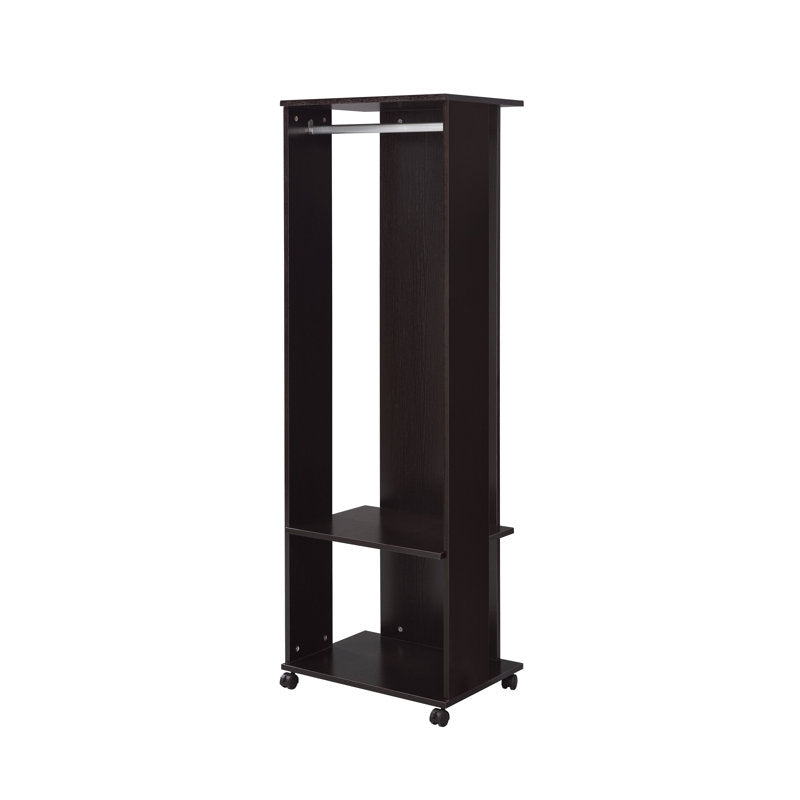 Black Hall Tree Organizer With Clothing Rod and Rolling Wheels