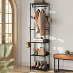 Industrial Metal Hall Tree With Garment Rod Hooks and Storage Shelves