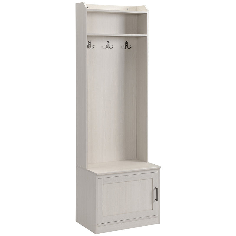 White Hall Tree Entryway Organizer With Hooks Shelf and Storage Bench
