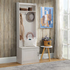 White Hall Tree Entryway Organizer With Hooks Shelf and Storage Bench