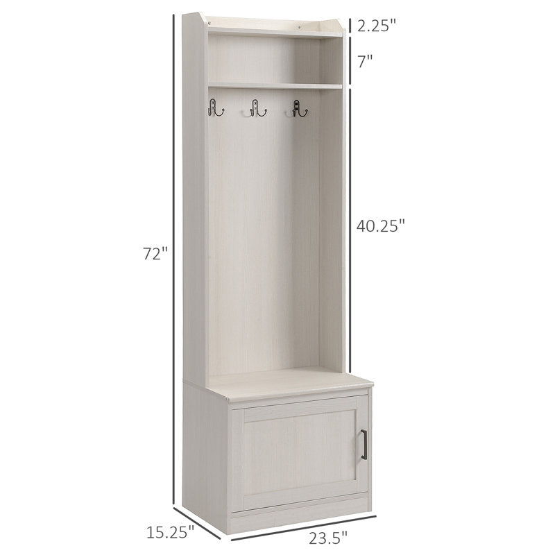 White Hall Tree Entryway Organizer With Hooks Shelf and Storage Bench