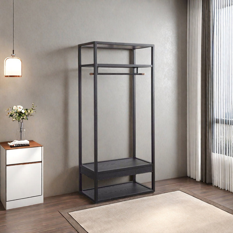 Modern Hall Tree With Hanging Rod and Bottom Storage Shelf