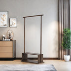 Modern Wooden Hall Tree With Garment Rod and Bottom Storage Shelf